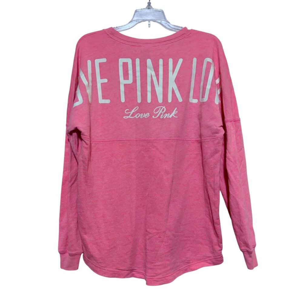 PINK Varsity Crew Sweatshirt Oversize Tunic Length Love Pink Love Dog Rare 2014